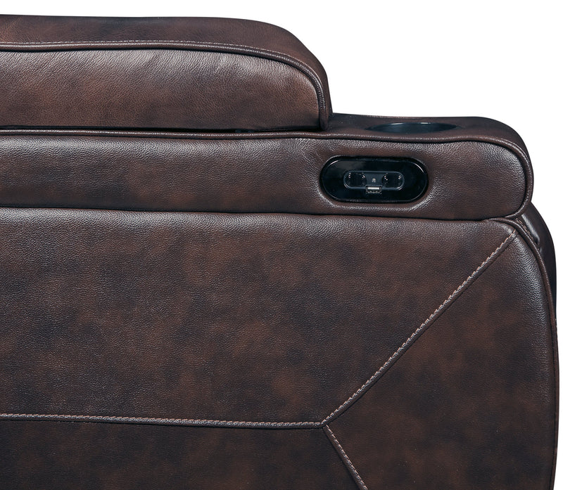 Sofa sectionnel à inclinaison électrique Hugo 5 pièces en cuir véritable avec consoles de rangement et porte-gobelets - brun