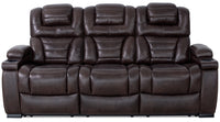  Sofa à inclinaison électrique Hugo de 84 po en cuir véritable avec appuie-têtes électriques, 2 porte-gobelets et ports USB - brun