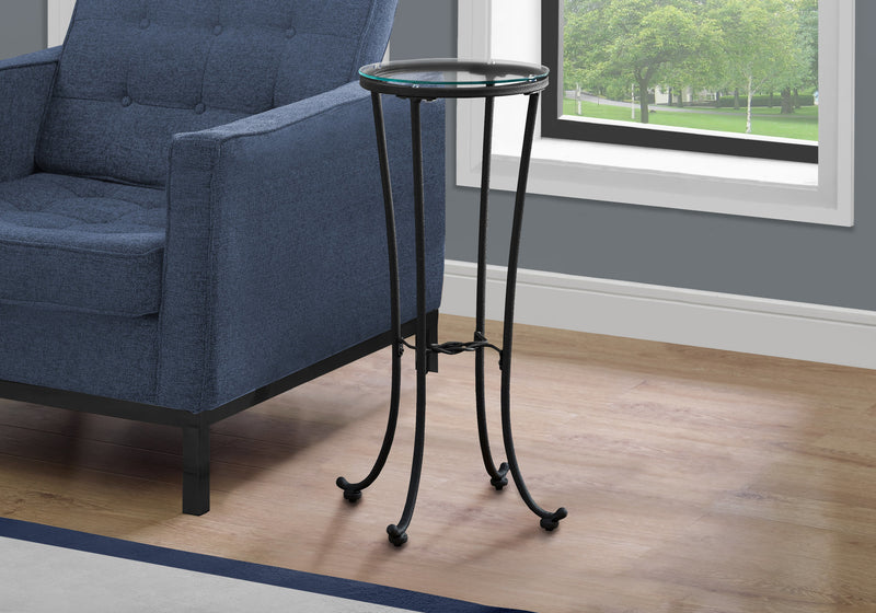 Table d’appoint en métal noir martelé avec verre trempé