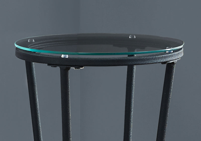 Table d’appoint en métal noir martelé avec verre trempé