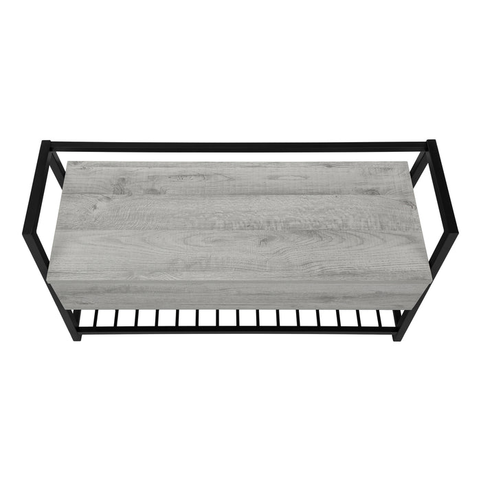 Banc d’apparence bois gris et métal noir