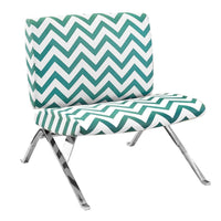 Fauteuil d’appoint en métal chromé et tissu à motif de chevron bleu sarcelle