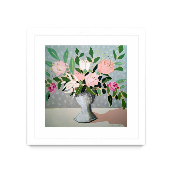 Œuvre d’art murale encadrée blanche et mate « Spring Florals 1 » 30 x 30