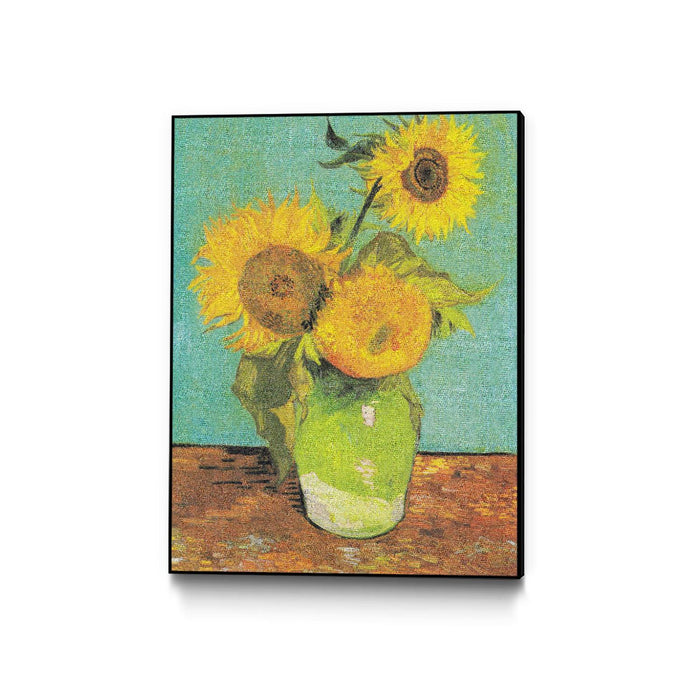 Œuvre d'art murale sur toile encadrée noire « Three Sunflowers In A Vase, 1888 » 24 x 32