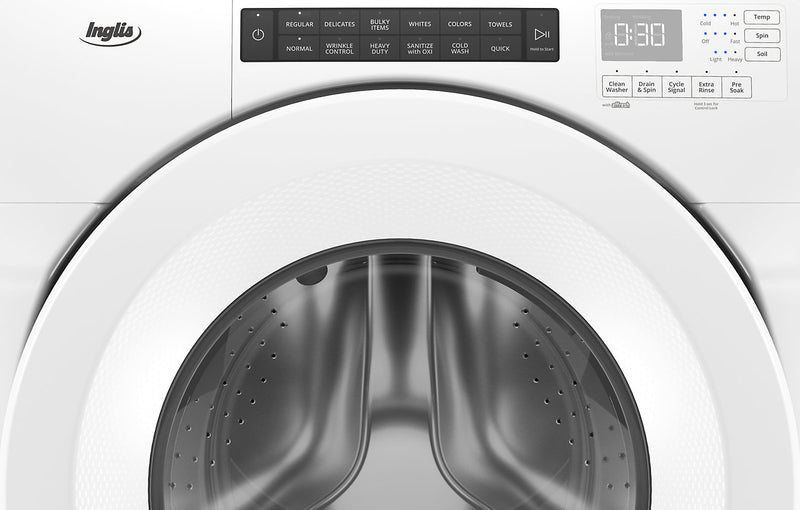 Laveuse 5,0 pi³ à chargement frontal de profondeur placard et sécheuse électrique 7,4 pi³ Inglis