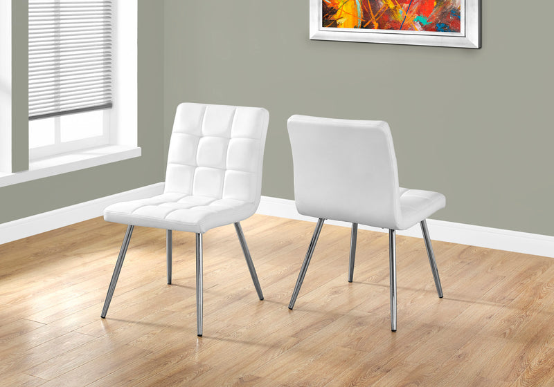 Chaise de salle à manger chrome et apparence cuir blanc, 2 pièces