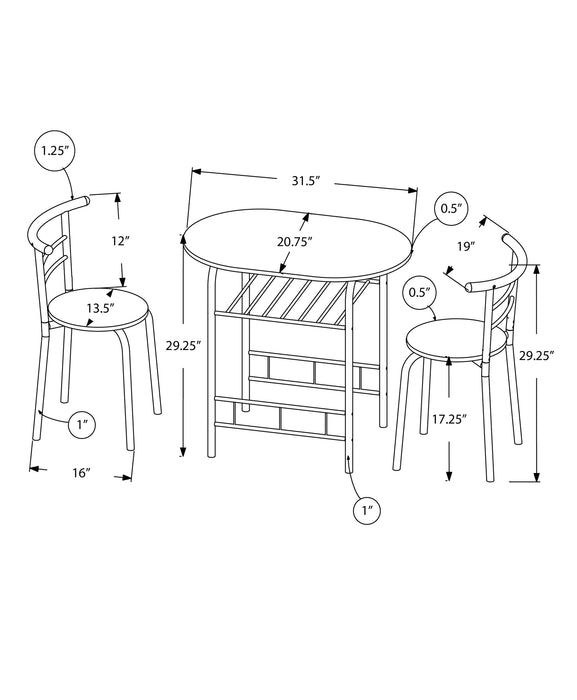 Ensemble de salle à manger à dessus gris et métal noir, 3 pièces