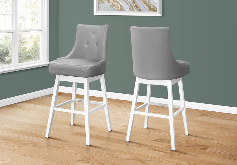 Tabouret bar blanc et d’apparence cuir gris, ensemble de 2