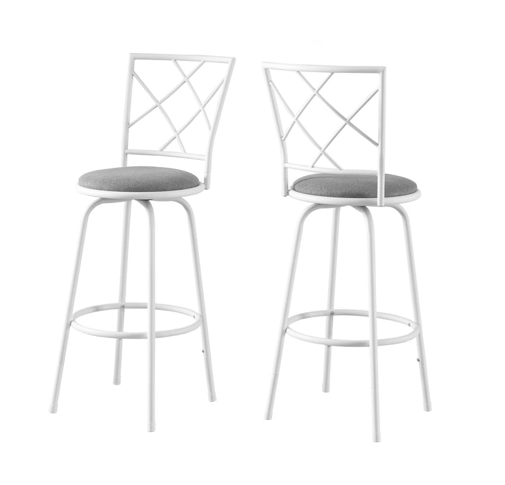 Tabouret bar pivotant blanc avec siège en tissu gris, 2 pièces 