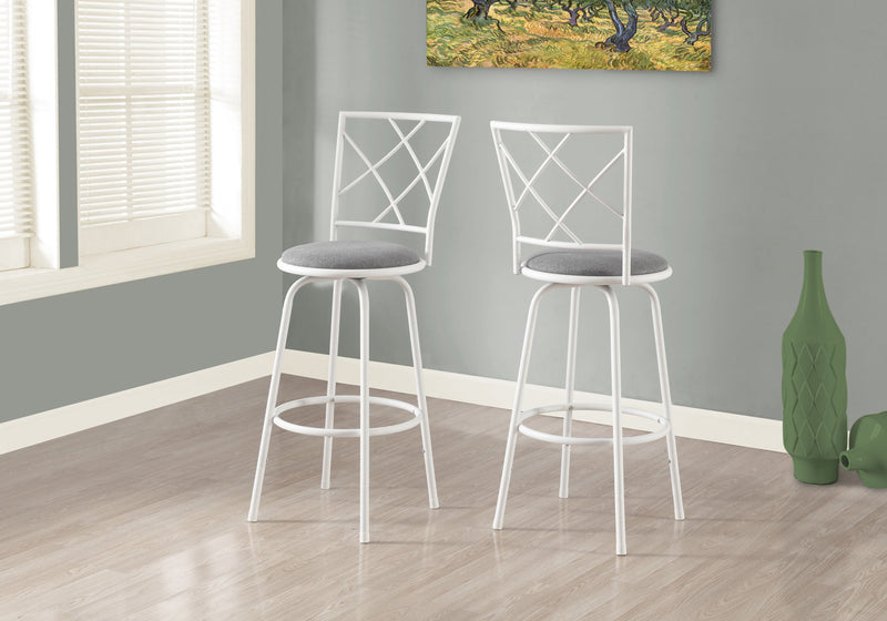 Tabouret bar pivotant blanc avec siège en tissu gris, 2 pièces 