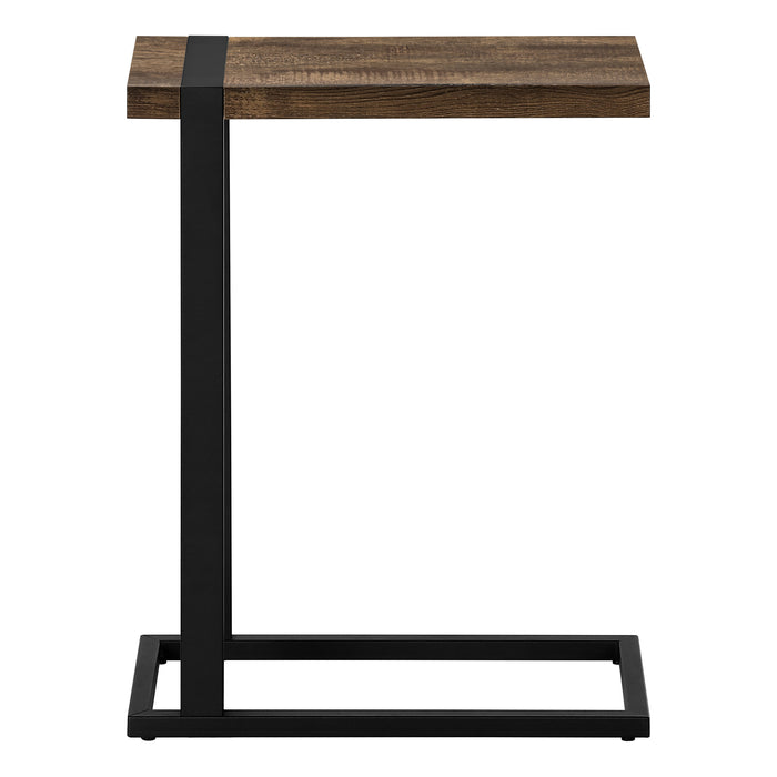 Table d'appoint en métal noir et d’apparence bois recyclé brun