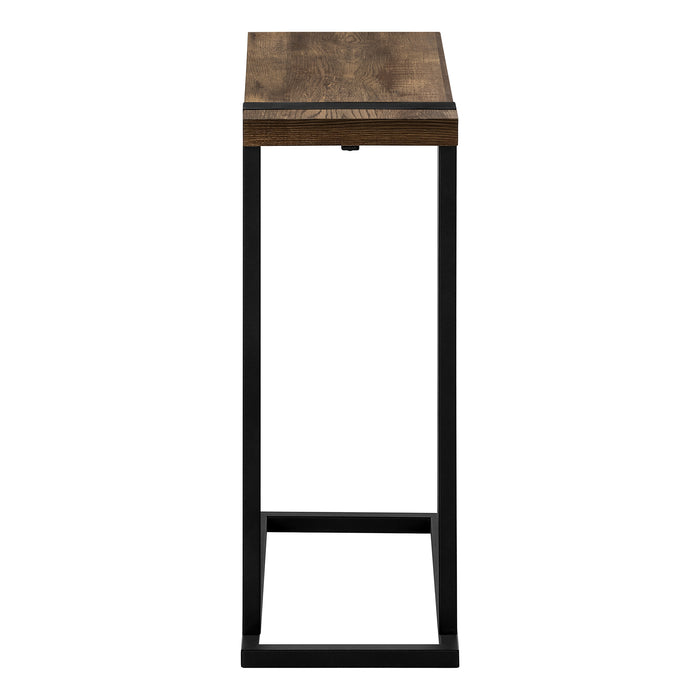 Table d'appoint en métal noir et d’apparence bois recyclé brun