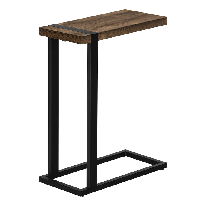 Table d'appoint en métal noir et d’apparence bois recyclé brun