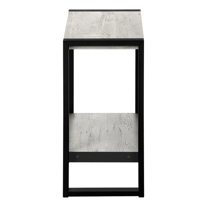 Table d’appoint en métal noir et d’apparence bois recyclé gris