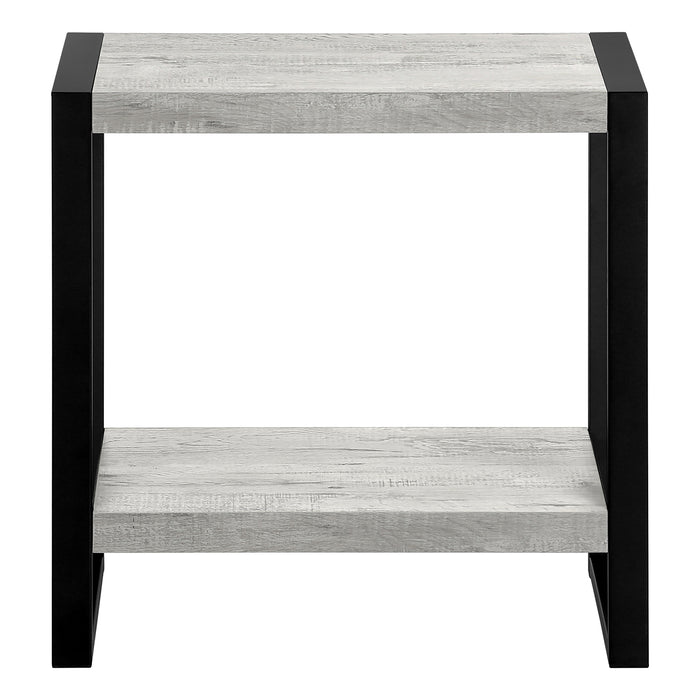 Table d’appoint en métal noir et d’apparence bois recyclé gris