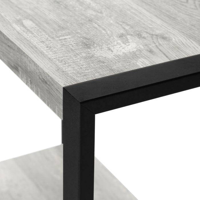 Table d’appoint en métal noir et d’apparence bois recyclé gris