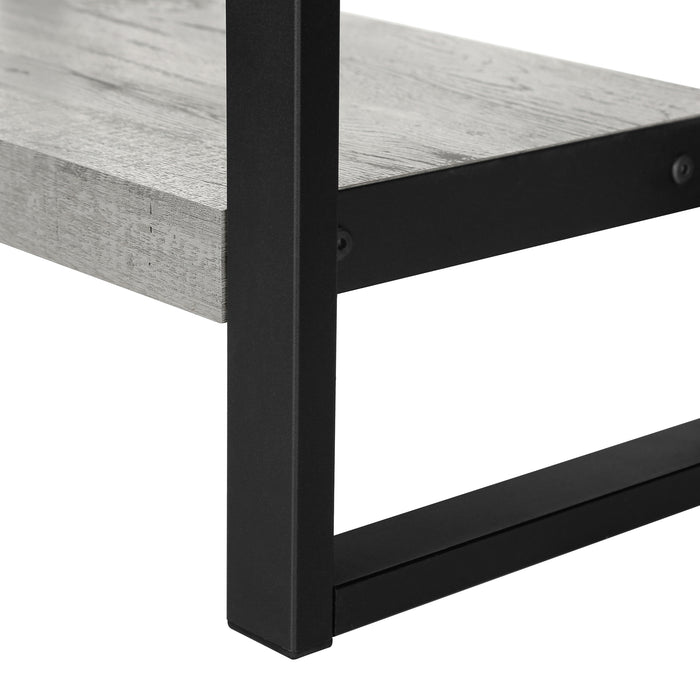 Table d’appoint en métal noir et d’apparence bois recyclé gris