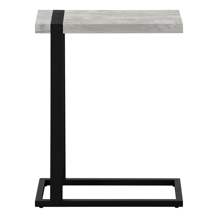 Table d’appoint en métal noir et d’apparence bois recyclé gris