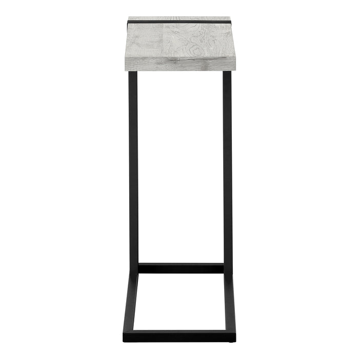 Table d’appoint en métal noir et d’apparence bois recyclé gris