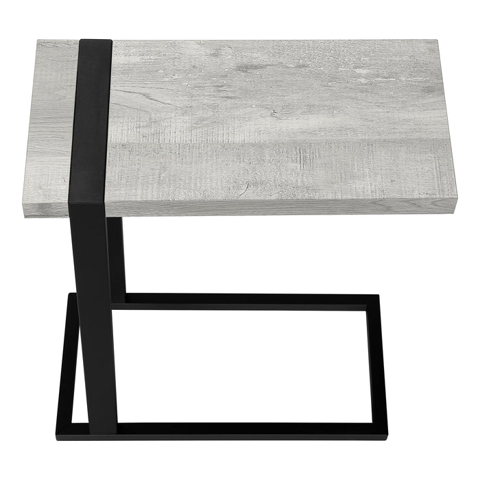 Table d’appoint en métal noir et d’apparence bois recyclé gris