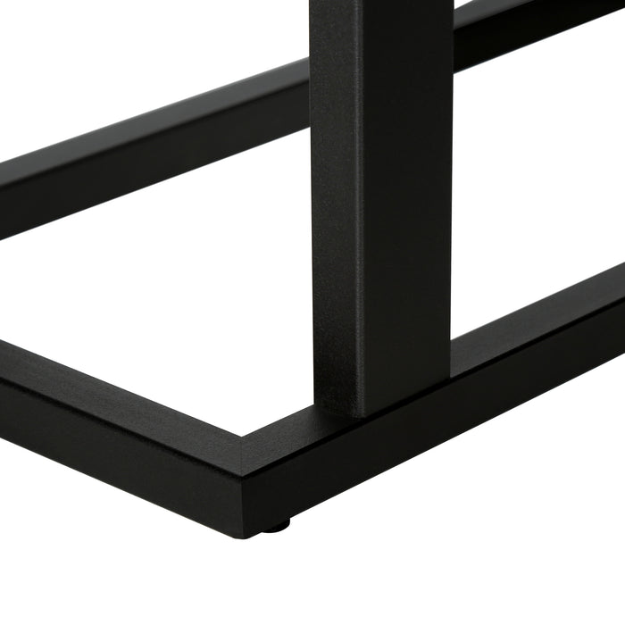 Table d’appoint en métal noir et d’apparence bois recyclé gris