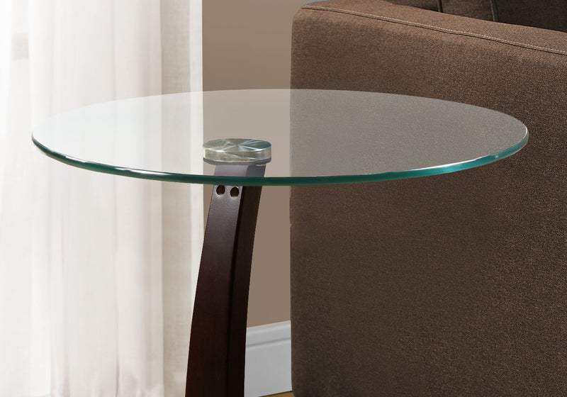 Table d’appoint en bois courbé espresso avec verre trempé