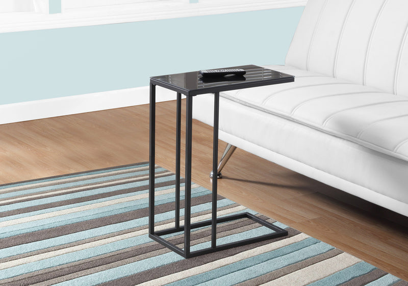 Table d'appoint en métal noir et verre trempé noir