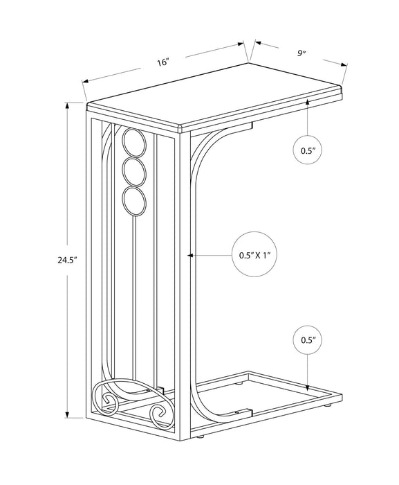 Table d’appoint en métal argenté et dessus noir