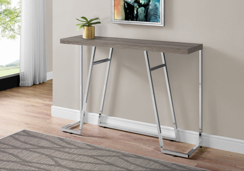 Table d’appoint taupe foncé et métal chromé