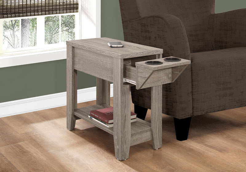 Table d’appoint taupe foncé avec un porte-gobelet