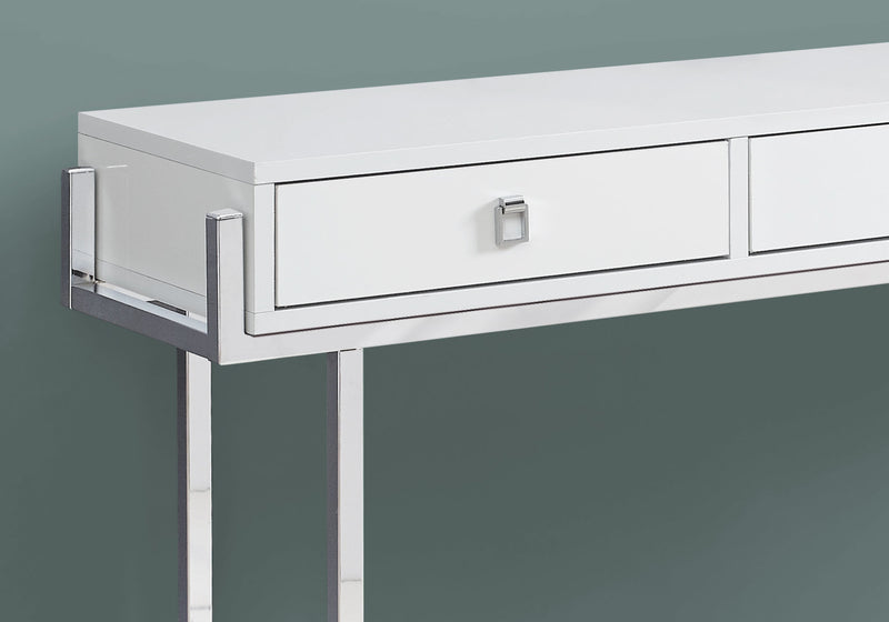 Table d’appoint blanc lustré et métal chromé