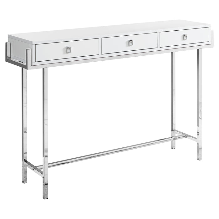 Table d’appoint blanc lustré et métal chromé