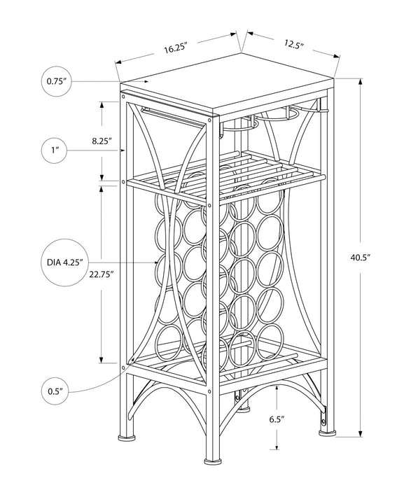 Meuble bar en métal noir avec support pour verres et bouteilles de vin