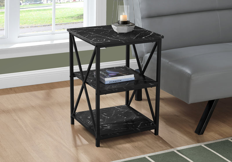 Table de nuit d’appoint métal noir et imitation de marbre noir