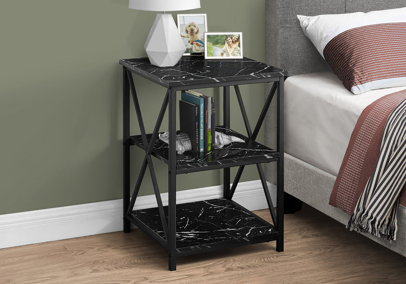 Table de nuit d’appoint métal noir et imitation de marbre noir