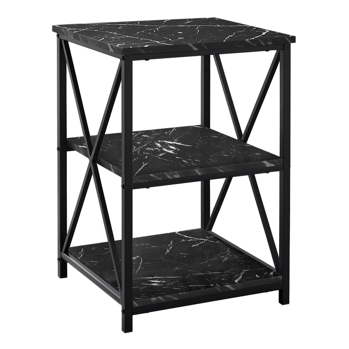 Table de nuit d’appoint métal noir et imitation de marbre noir