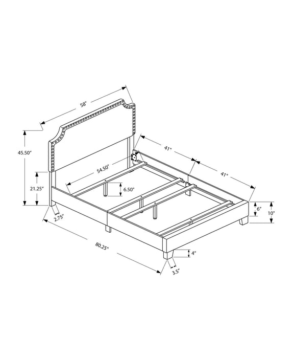 Lit double en lin gris avec bordure chromée