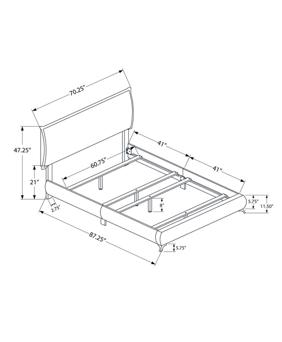 Grand lit en lin gris avec pattes chromées