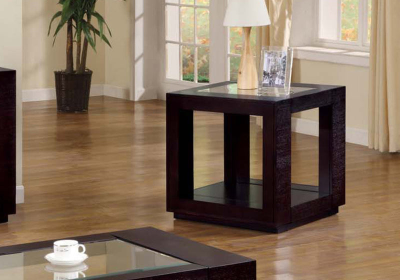 Table d’appoint en placage espresso avec incrustation en verre