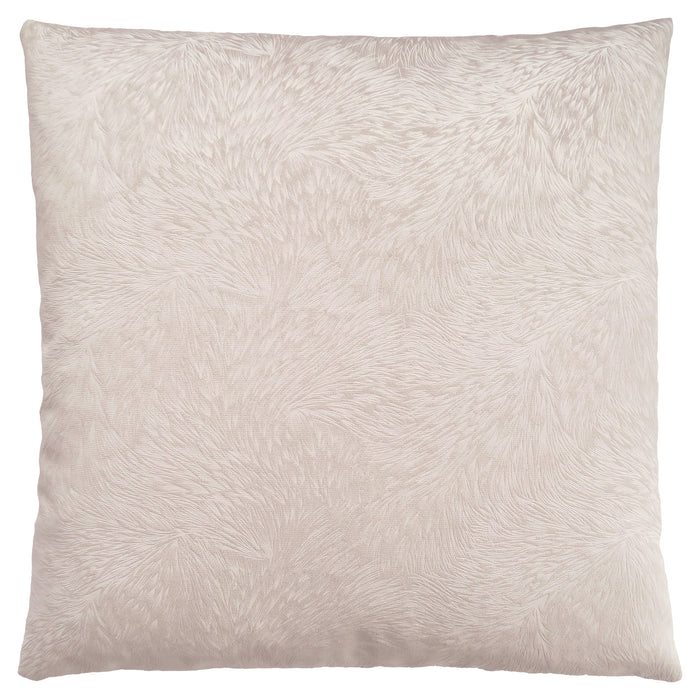 Coussin 1 pièce en velours à motif de plume taupe clair