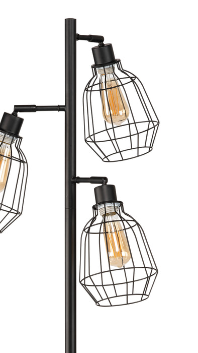 Lampe à pied Jaxon industrielle de 60 po noir mat à 3 ampoules avec grillage métallique