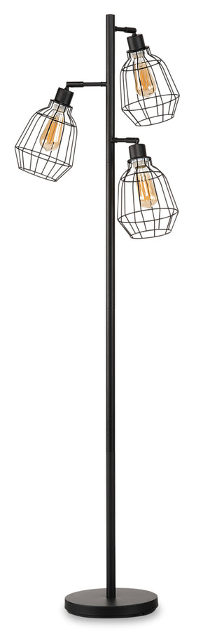 Lampe à pied Jaxon industrielle de 60 po noir mat à 3 ampoules avec grillage métallique