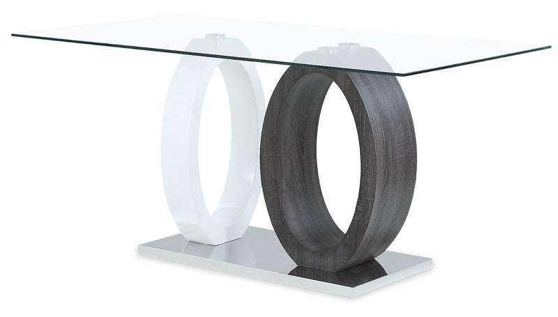 Ensemble de salle à manger Jaye 5 pièces avec table de 63 po (L), dessus en verre, base piédestal et 4 chaises - gris et blanc