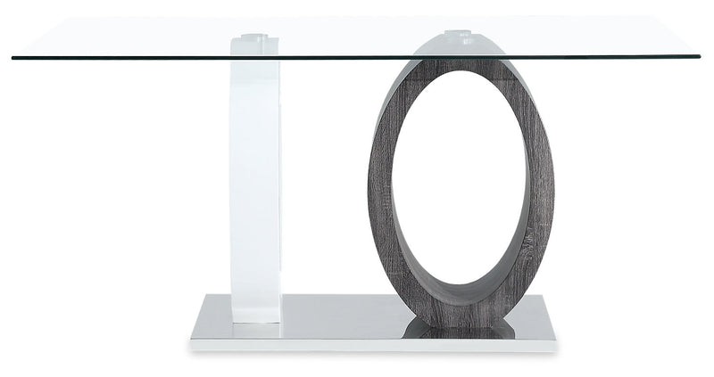 Ensemble de salle à manger Jaye 5 pièces avec table de 63 po (L), dessus en verre, base piédestal et 4 chaises - gris et blanc