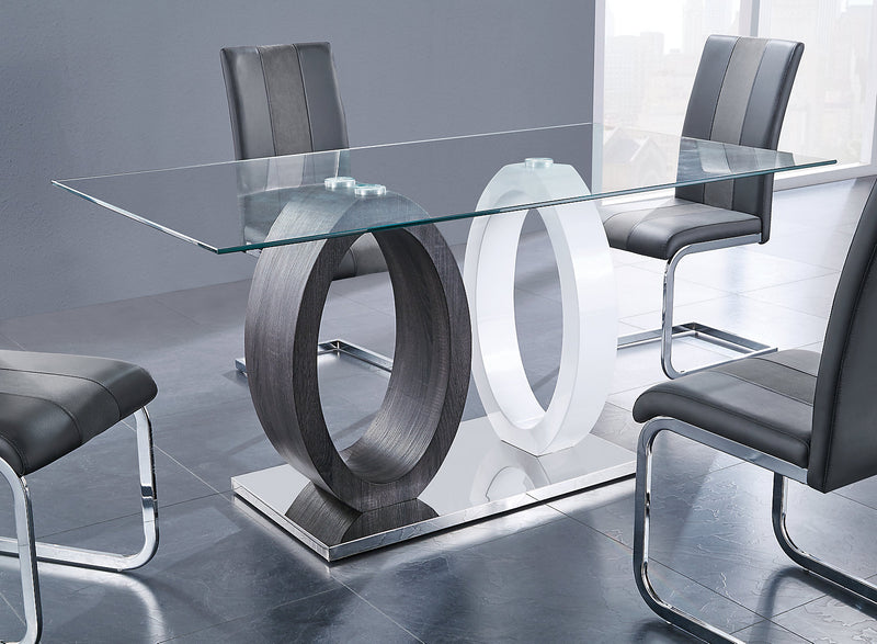 Ensemble de salle à manger Jaye 5 pièces avec table de 63 po (L), dessus en verre, base piédestal et 4 chaises - gris et blanc