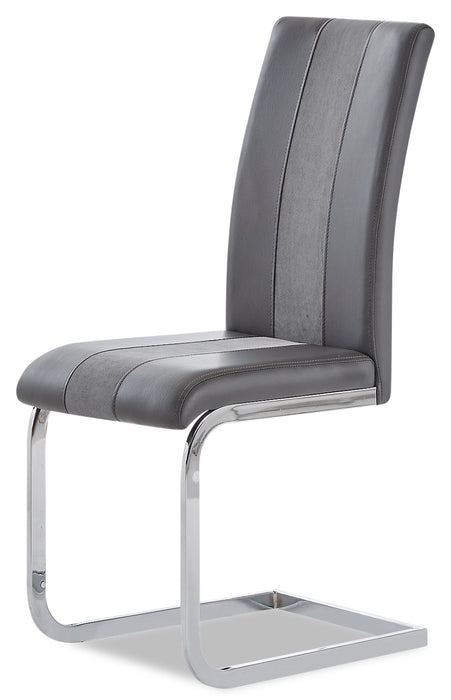 Ensemble de salle à manger Jaye 7 pièces avec table de 63 po (L), dessus en verre, base piédestal et 6 chaises - gris et blanc