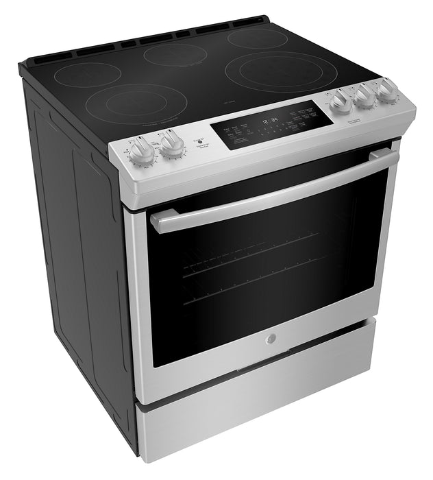 Cuisinière électrique GE de 5,3 pi³ avec convection européenne véritable et autonettoyage à la vapeur - acier inoxydable - JCS840SMSS