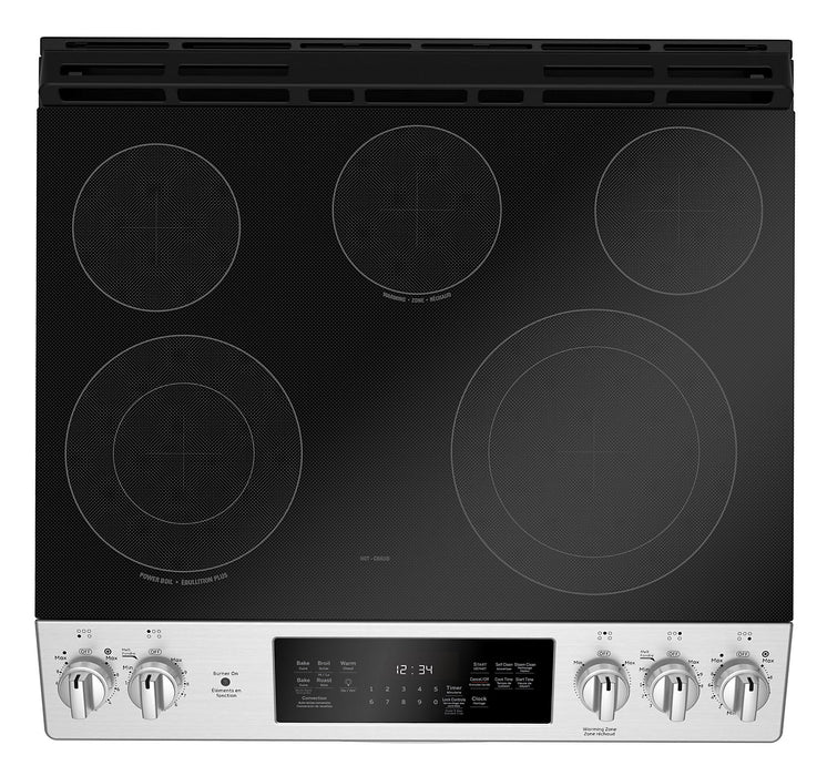 Cuisinière électrique GE de 5,3 pi³ avec convection européenne véritable et autonettoyage à la vapeur - acier inoxydable - JCS840SMSS