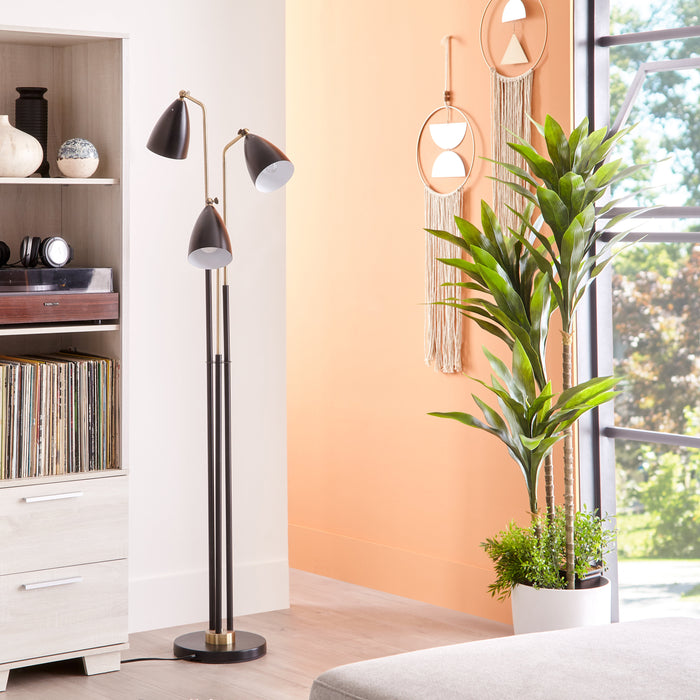 Lampe à pied Jetty de 62 po noire et dorée à 3 ampoules