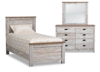 Ensemble de chambre à coucher Kaia 5 pièces pour enfants avec lit à panneau, commode et miroir, blanchi - format lit simple